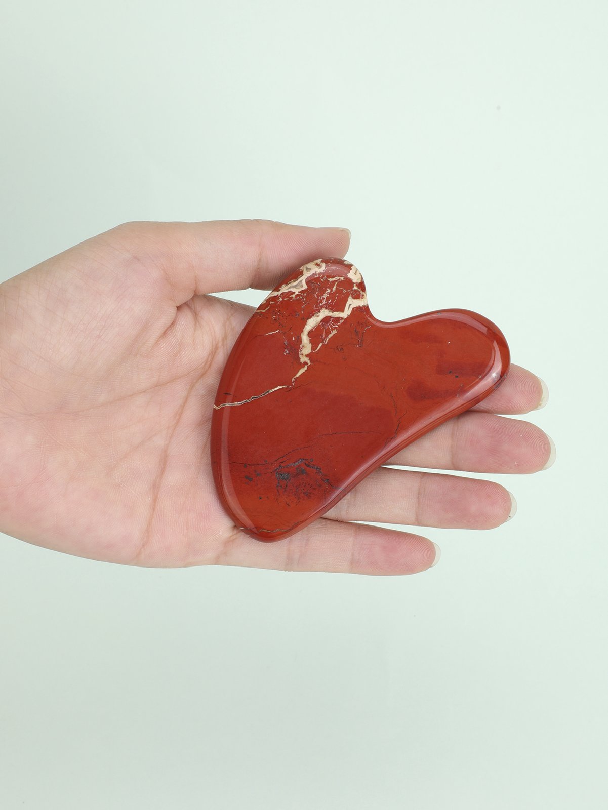 Red Jade Heart Shape Gua Sha Facial Massage Tool detail 6