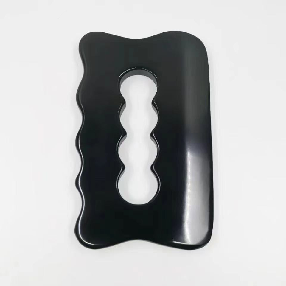 Black Bian Stone Body Gua Sha Board with Finger Grooves detail 3
