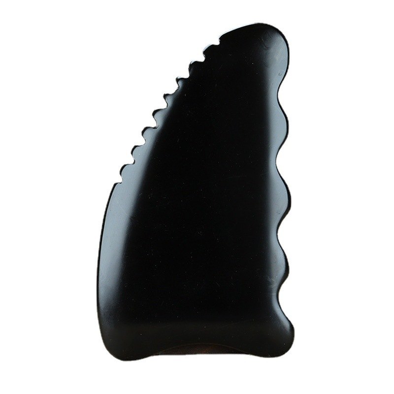 Black Bian Stone Gua Sha Board with Comb Edge Wavy Shape detail 6