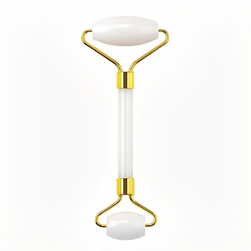 Clear quartz face roller, gold frame