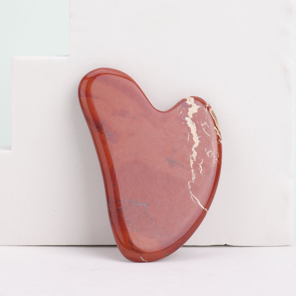 Red Jade Heart Shape Gua Sha Facial Massage Tool detail 3