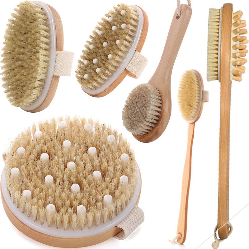 Boar bristle body brush range: circular, oval and long-handle versions