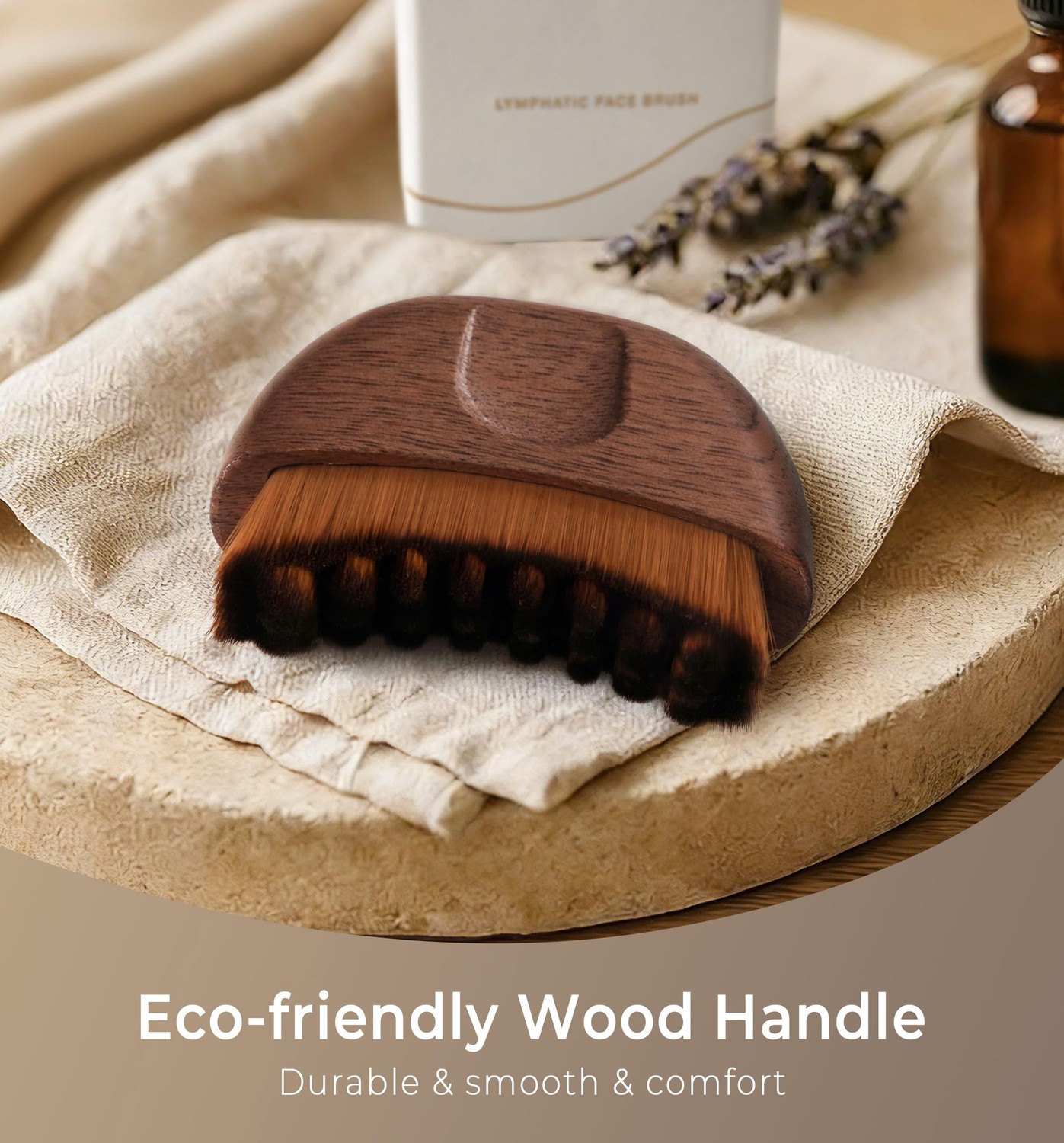 Half moon contour brush displayed on a stone slab