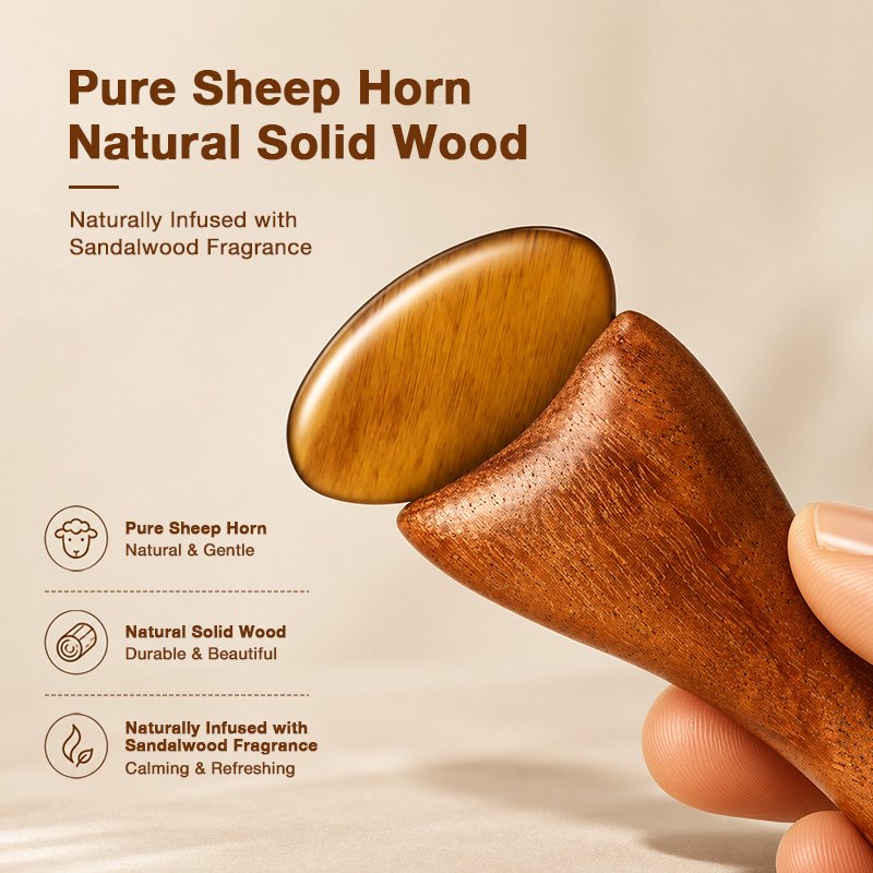 Pure sheep horn tip with natural solid sandalwood handle