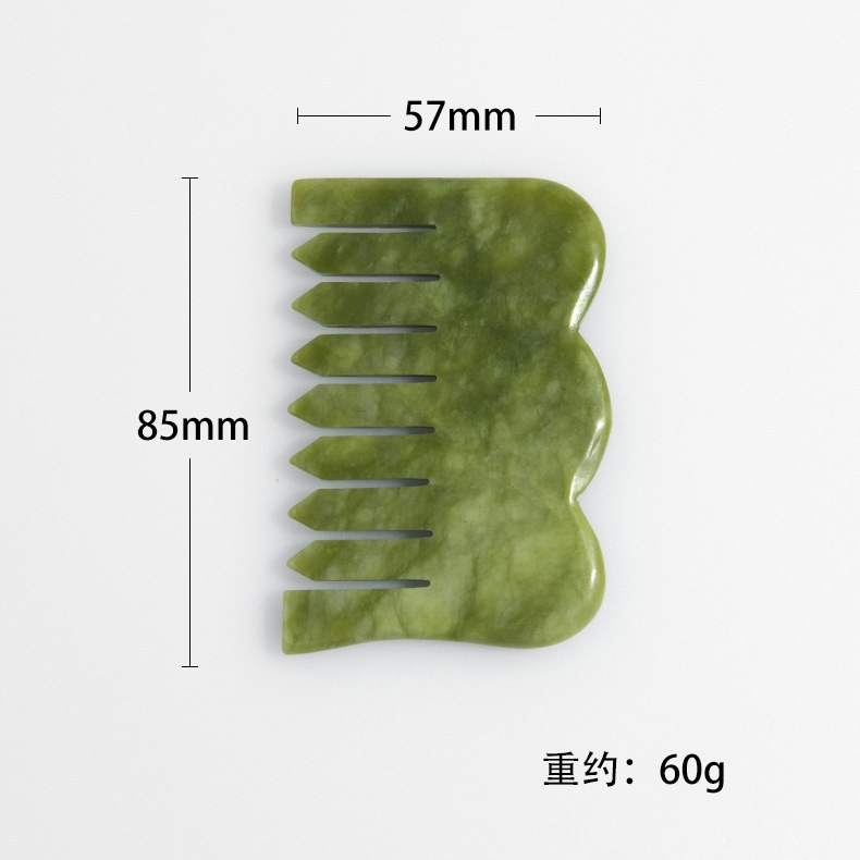 Scalloped wide green jade comb 57 x 85 mm, about 60 g