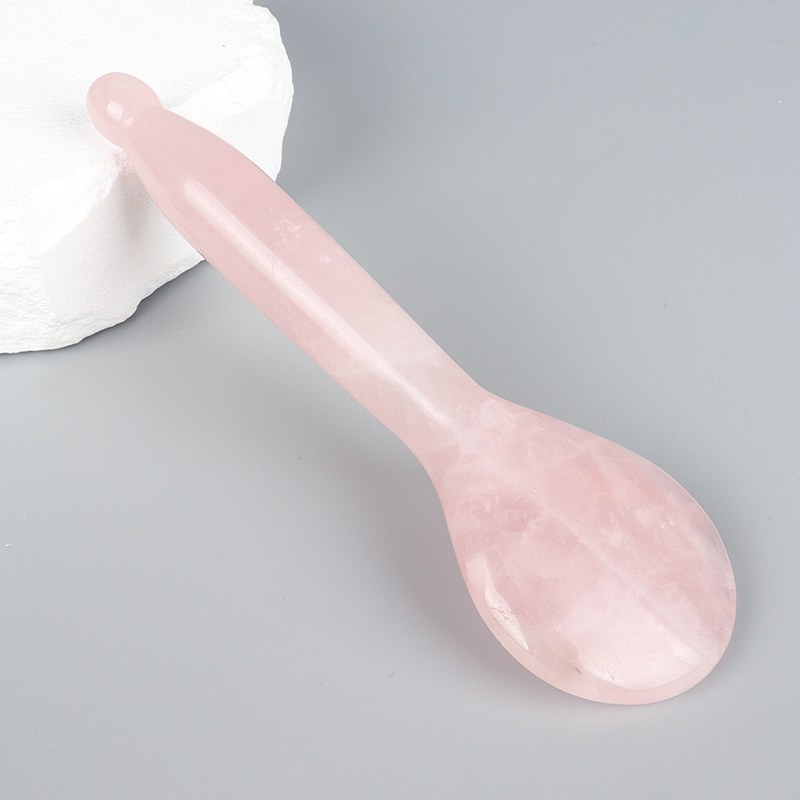 Rose quartz spoon gua sha tool with acupoint tip