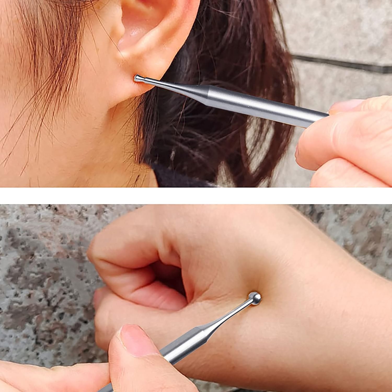 Precise pressure on ear and hand acupressure points
