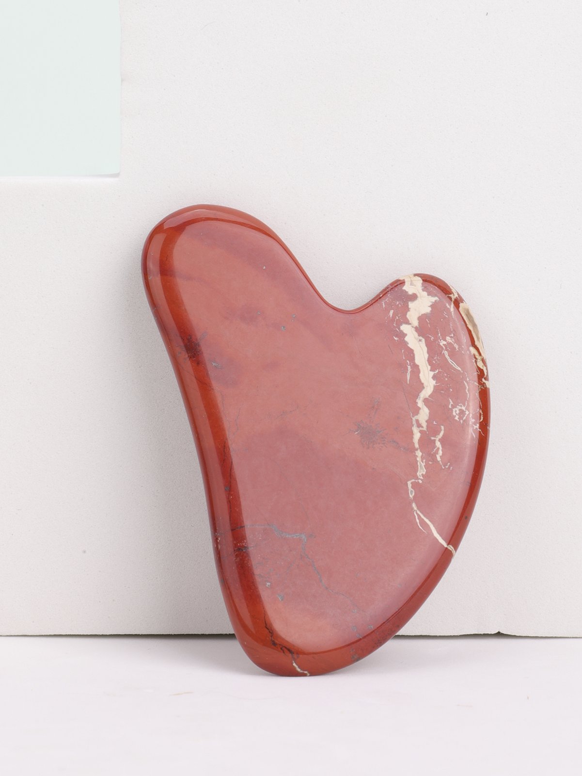 Red Jade Heart Shape Gua Sha Facial Massage Tool detail 4