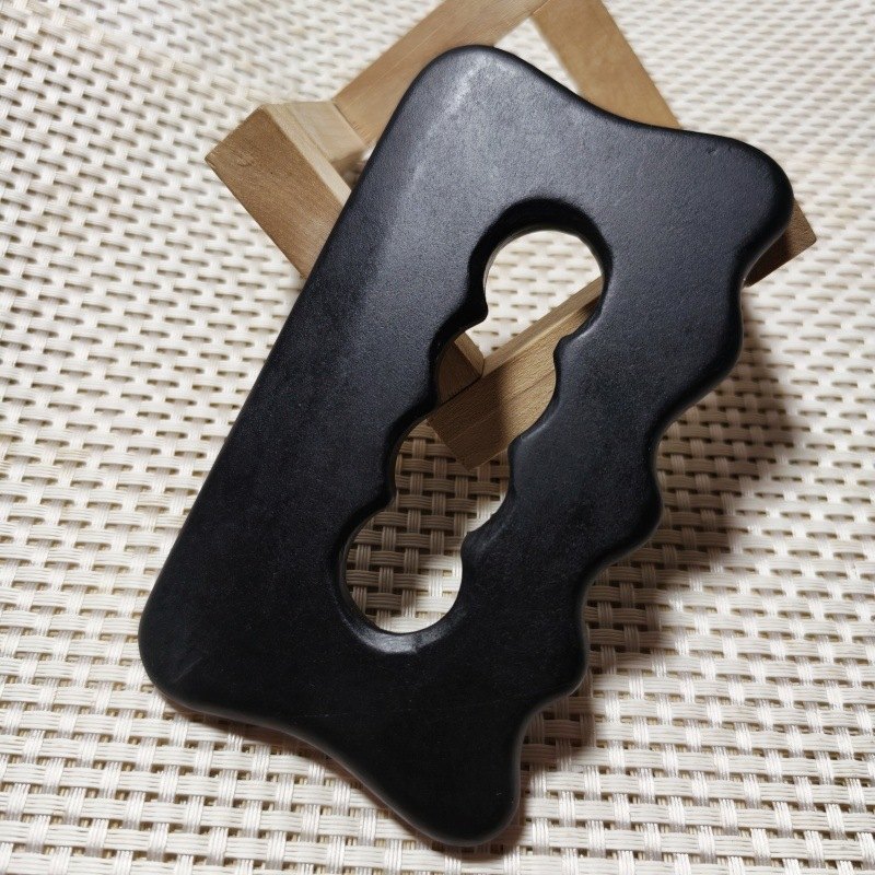 Black Bian Stone Body Gua Sha Board with Finger Grooves detail 2