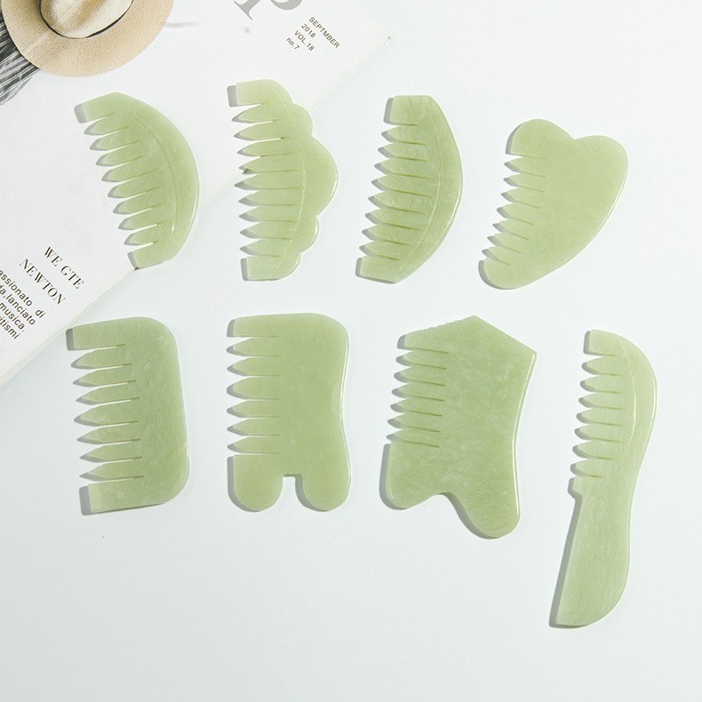 Xiuyan jade gua sha comb set, all eight shapes
