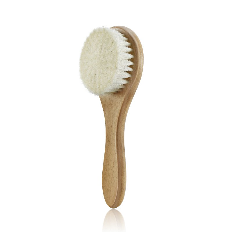 Single baby hair brush with round wool bristle head