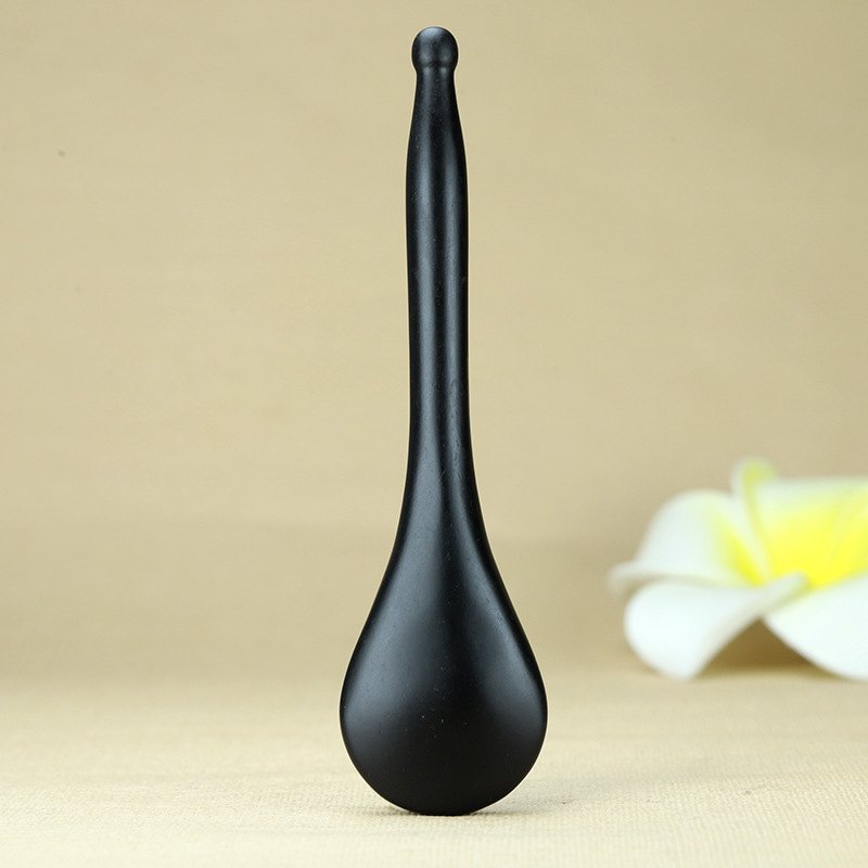 Black Bian Stone Spoon Shape Gua Sha Point Massager detail 3