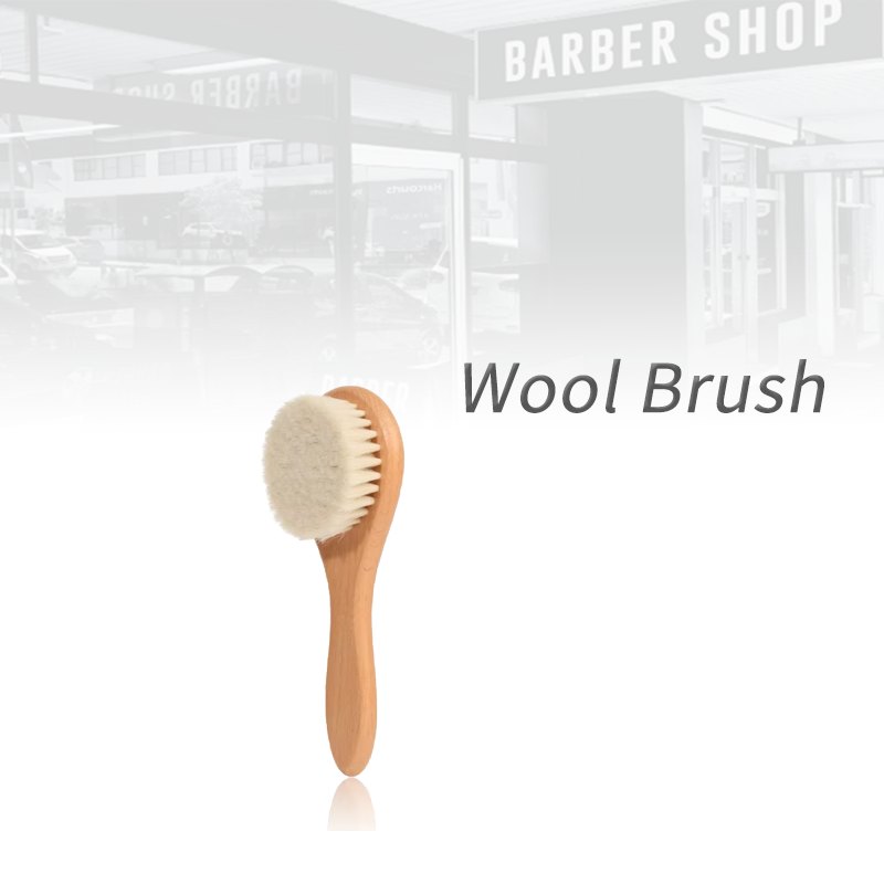 Barber fade brush with soft wool bristles and beech wood handle