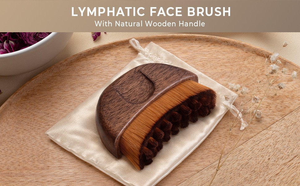 Half moon lymphatic face brush with natural wooden handle