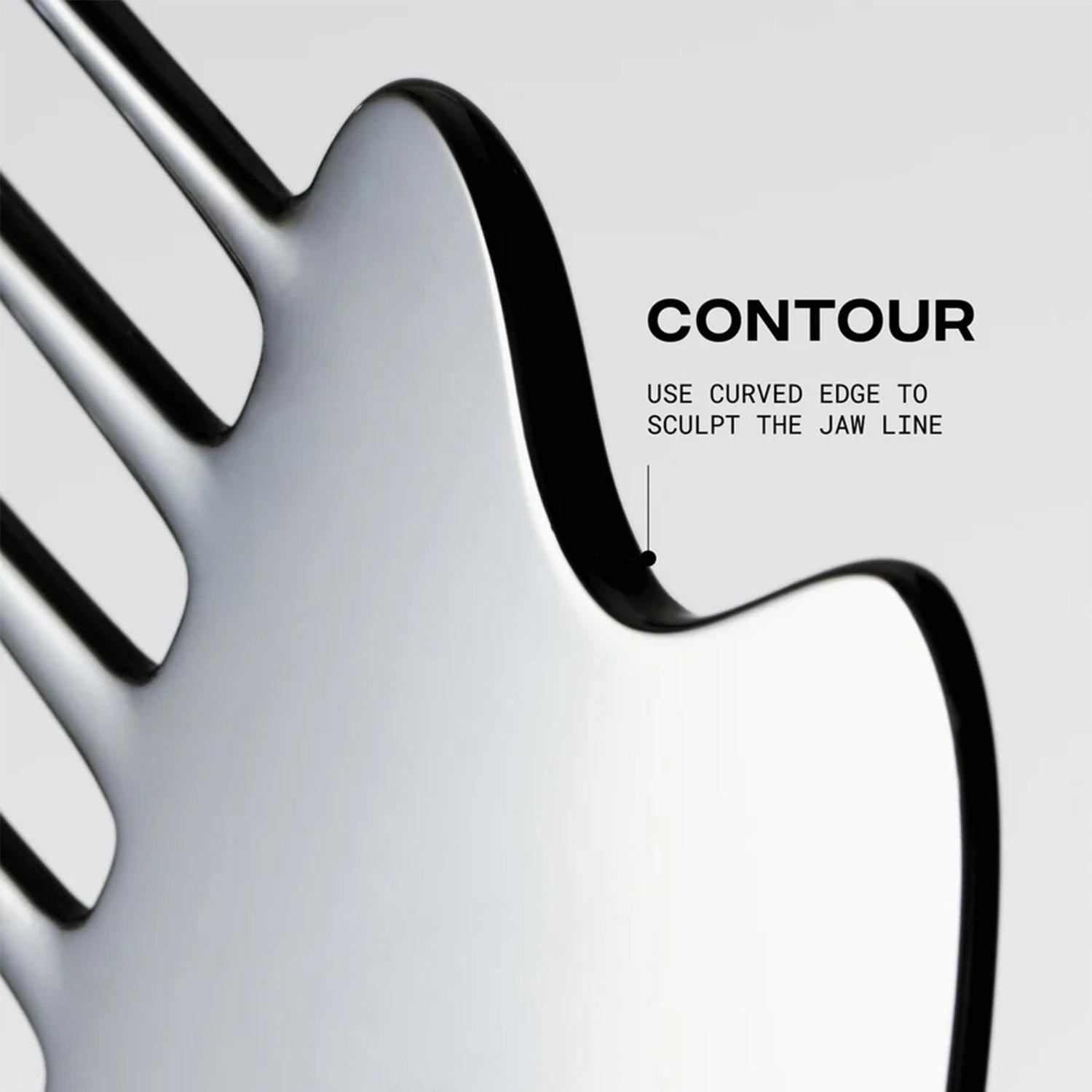 Curved edge sculpting the jawline
