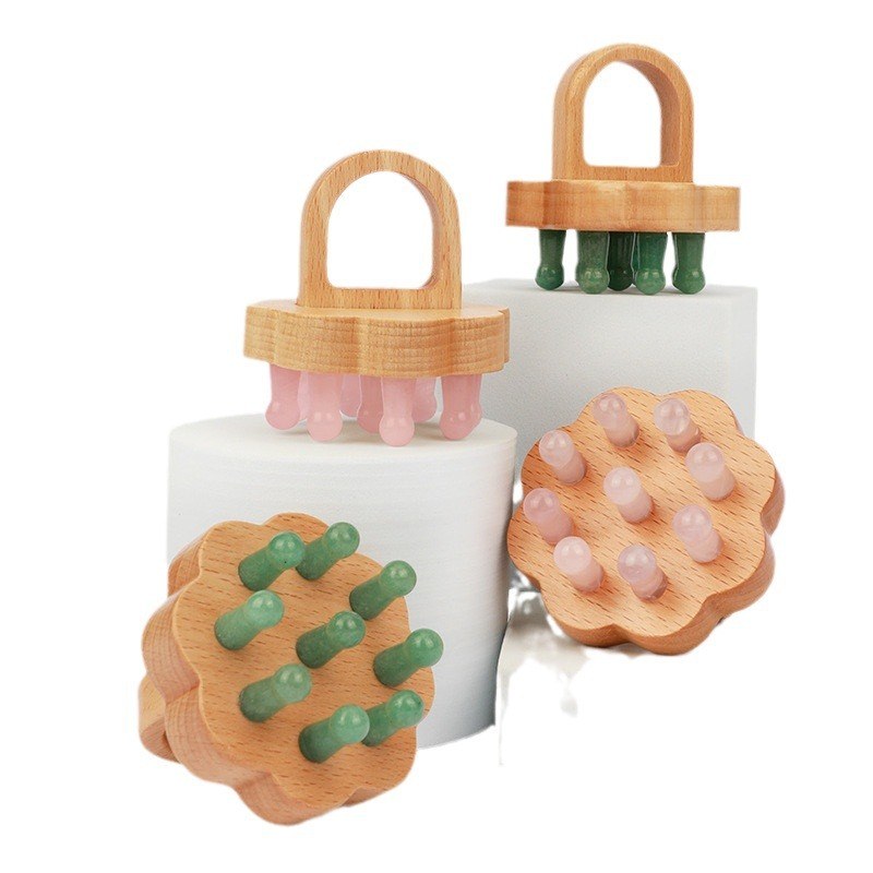 Lotus comb trio with green jade and rose quartz teeth