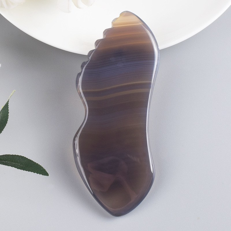 Banded grey agate wing gua sha board