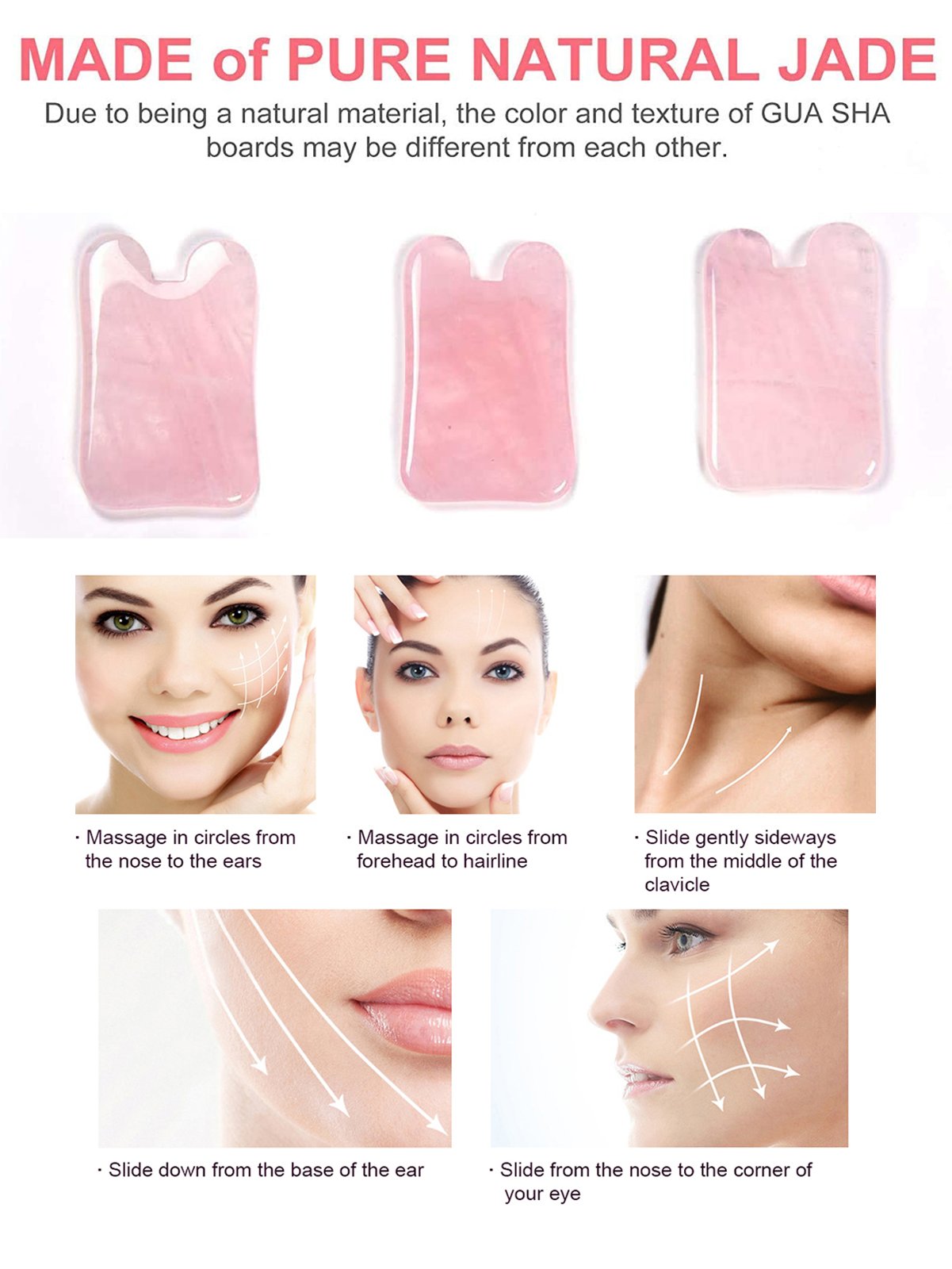 Rose Quartz Concave Gua Sha Board for Face and Body Massage detail 7