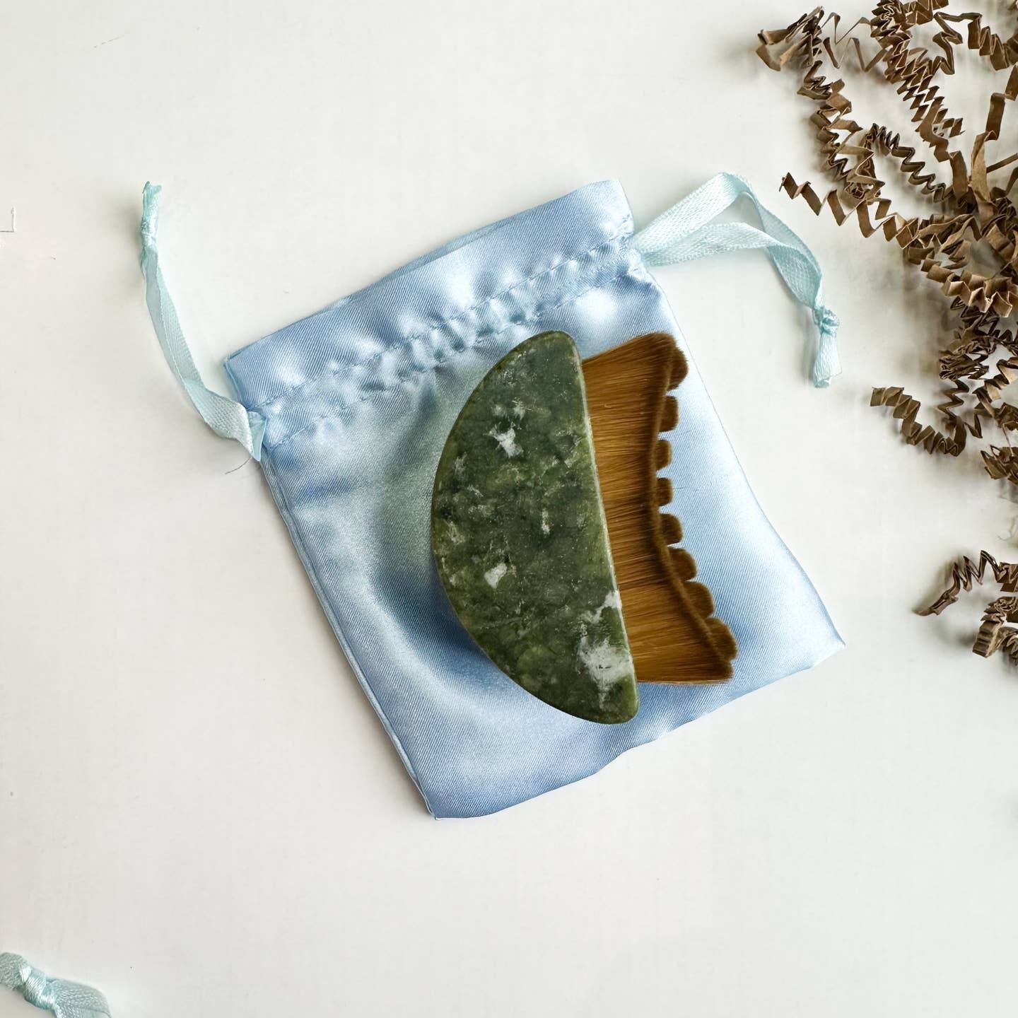 Natural Jade Facial Massage Brush Butterfly Dry Brush for Lymphatic Drainage