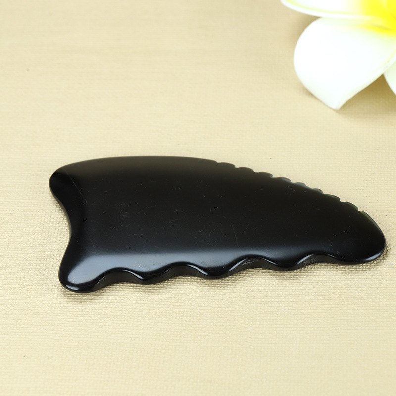 Black Bian Stone Gua Sha Board with Comb Edge Wavy Shape detail 4