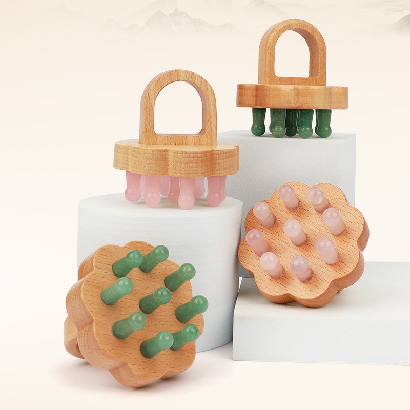 Lotus wooden massage combs with natural crystal teeth