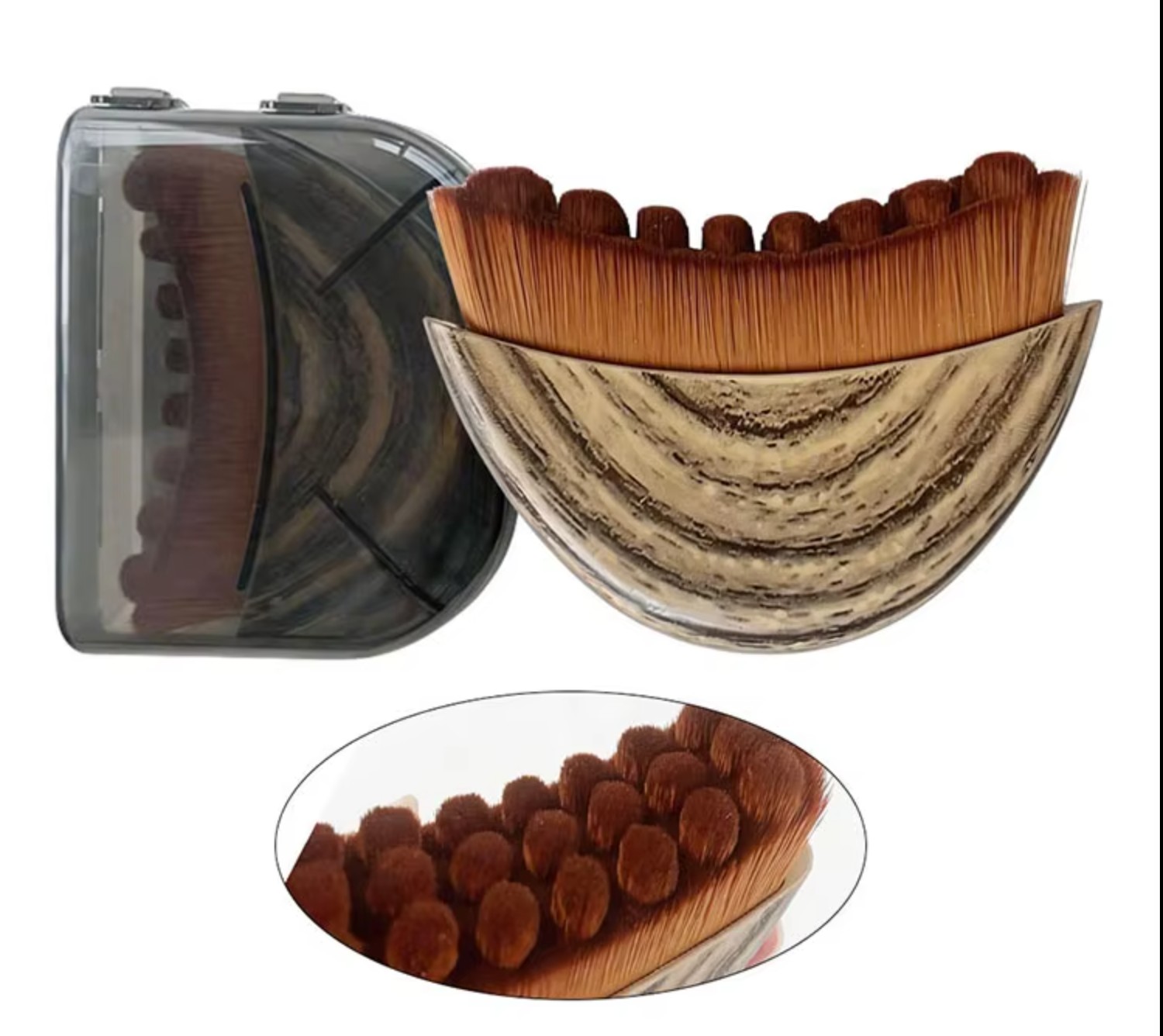 Oval contour brush with EVA storage case and bristle close-up