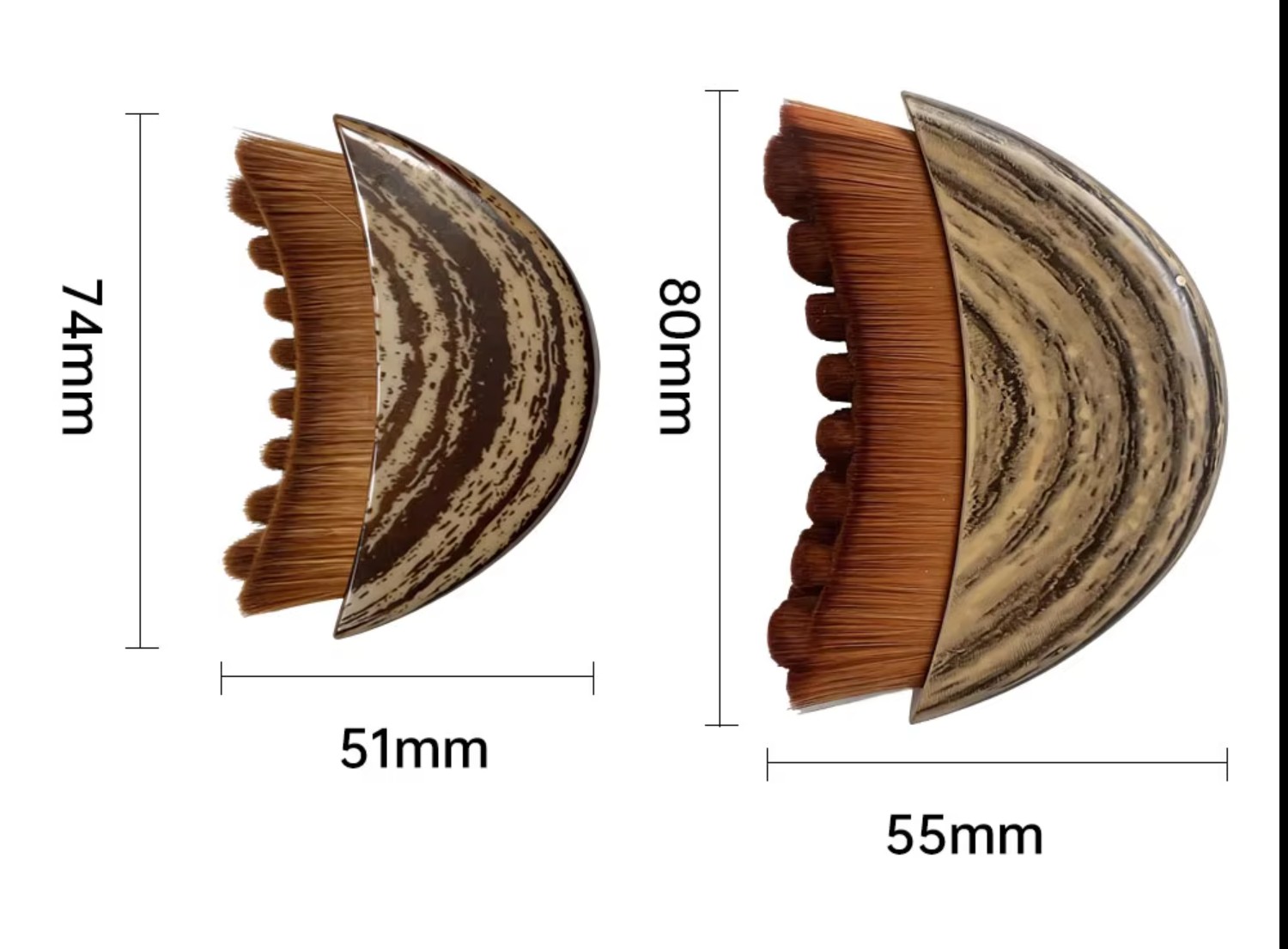 Oval contour brush size drawing: 51 x 74 mm and 55 x 88 mm