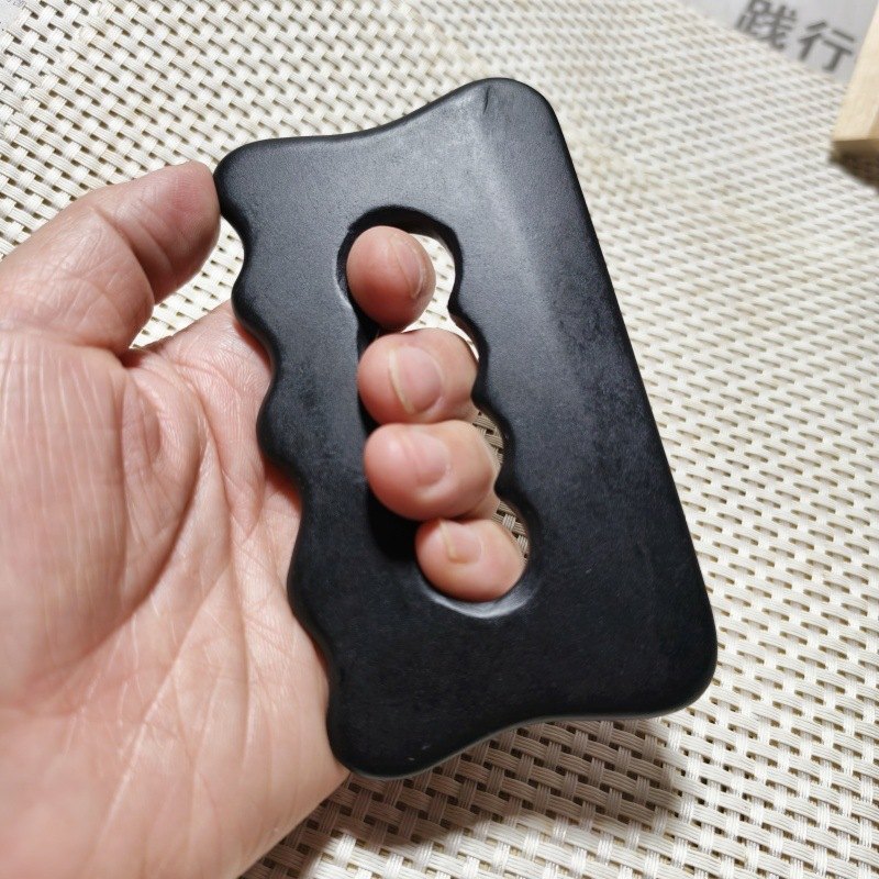 Black Bian Stone Body Gua Sha Board with Finger Grooves detail 7