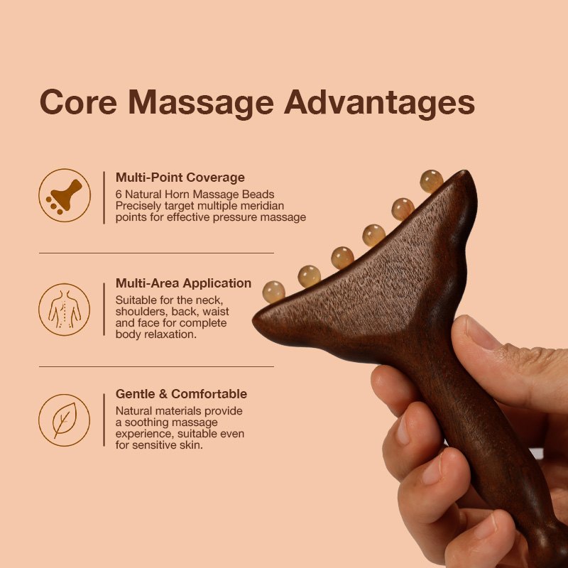 Six natural horn beads for multi-point meridian pressure massage