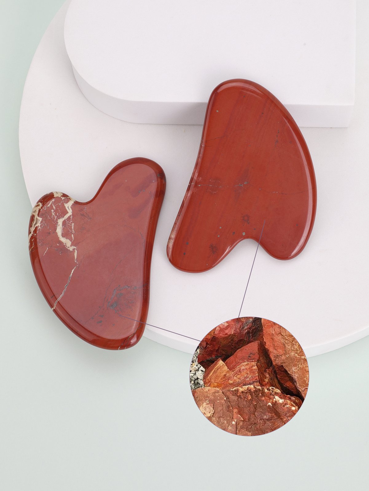 Red Jade Heart Shape Gua Sha Facial Massage Tool detail 7