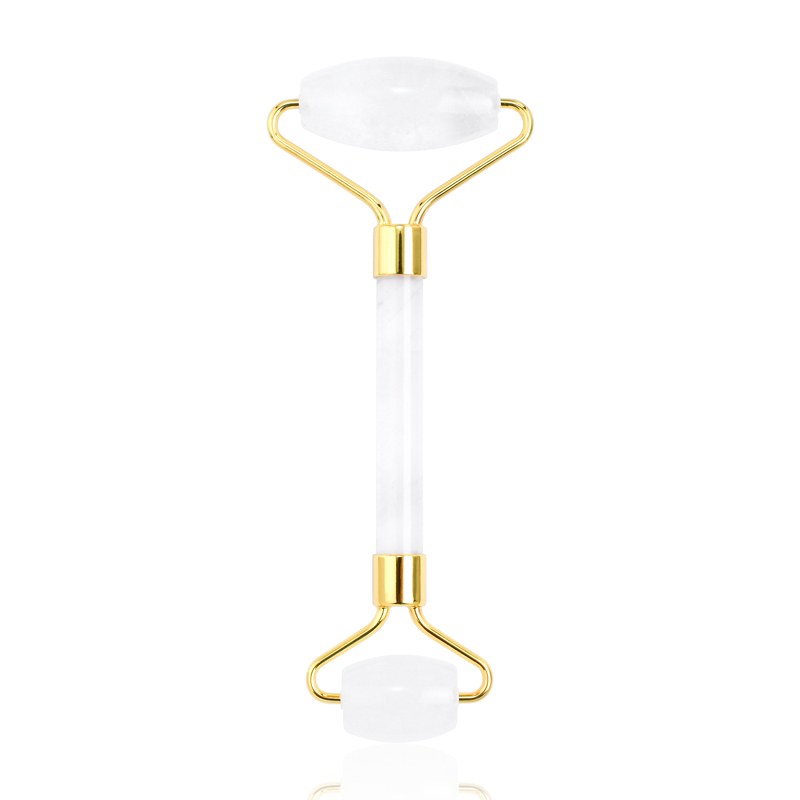 Clear quartz dual-head face roller, white handle