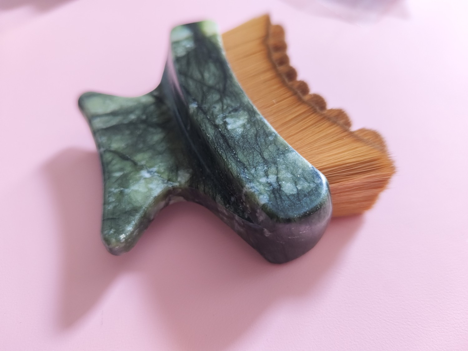 Natural Jade Facial Massage Brush Butterfly Dry Brush for Lymphatic Drainage
