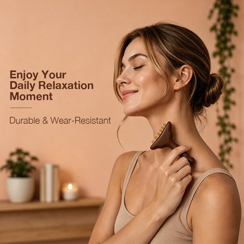 Using the beaded massage tool on the neck and shoulder