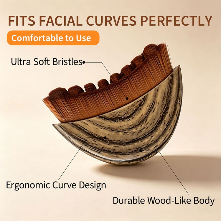 Oval brush fits facial curves: ultra soft bristles, ergonomic curve design