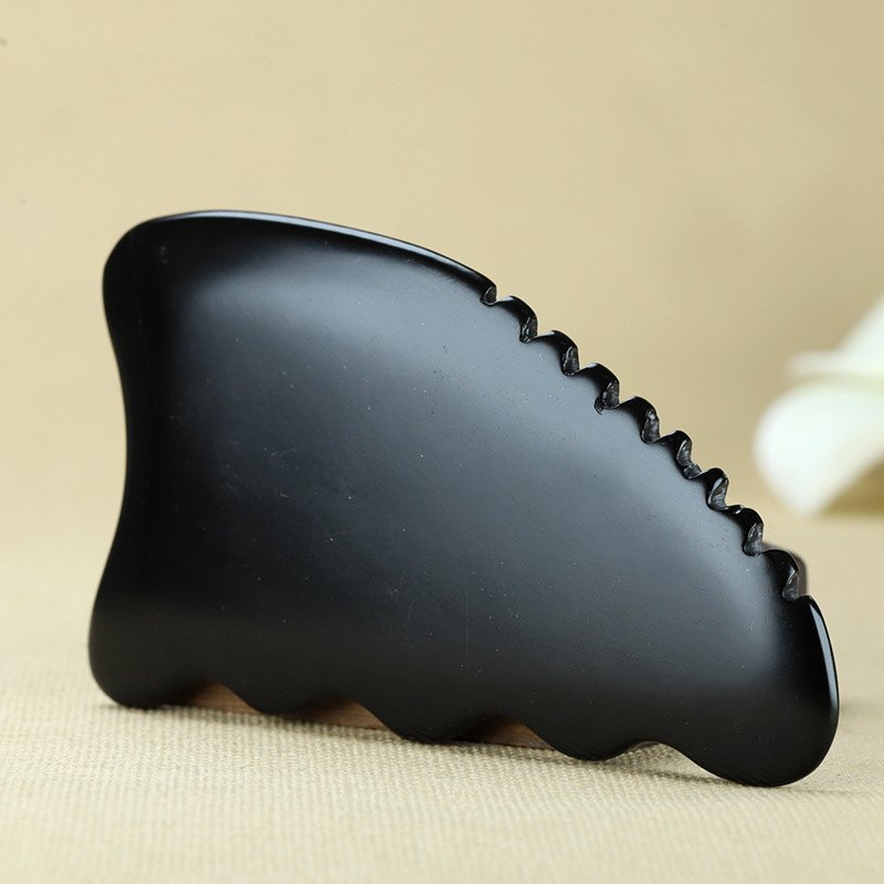 Black Bian Stone Gua Sha Board with Comb Edge Wavy Shape