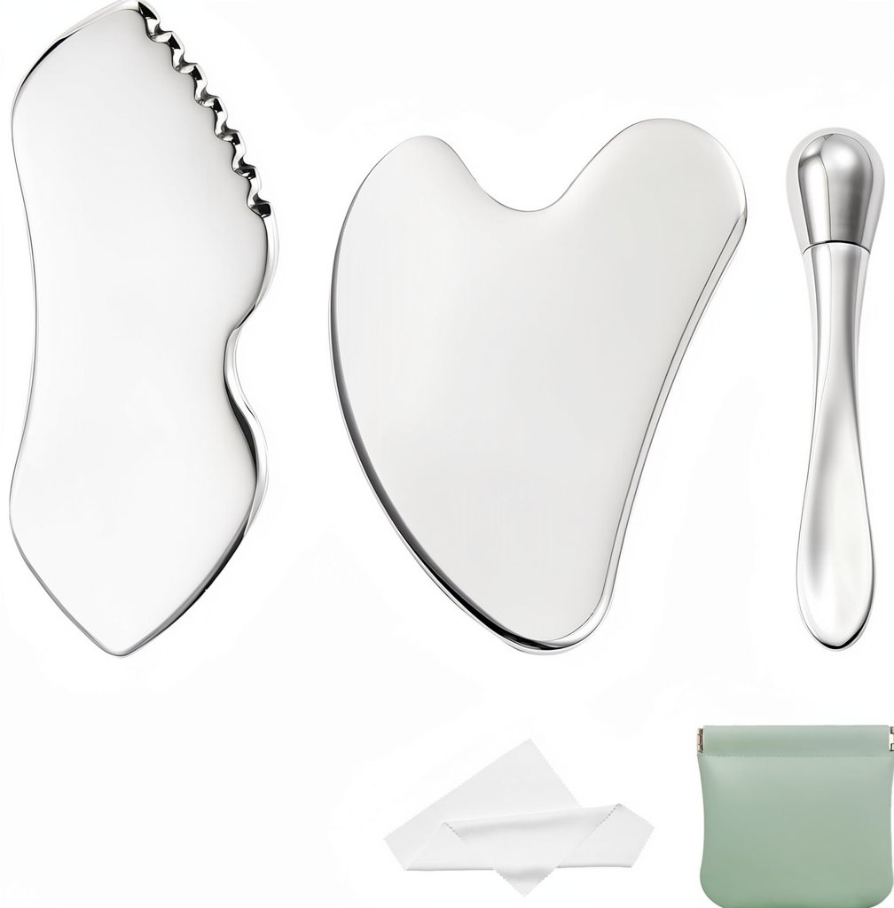 3-Piece Stainless Steel Gua Sha Facial Set with Eye Cream Applicator