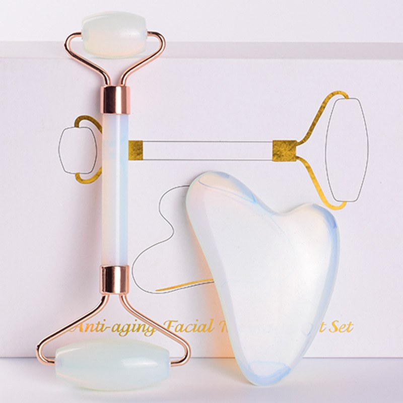 Opalite set standing against the gift box