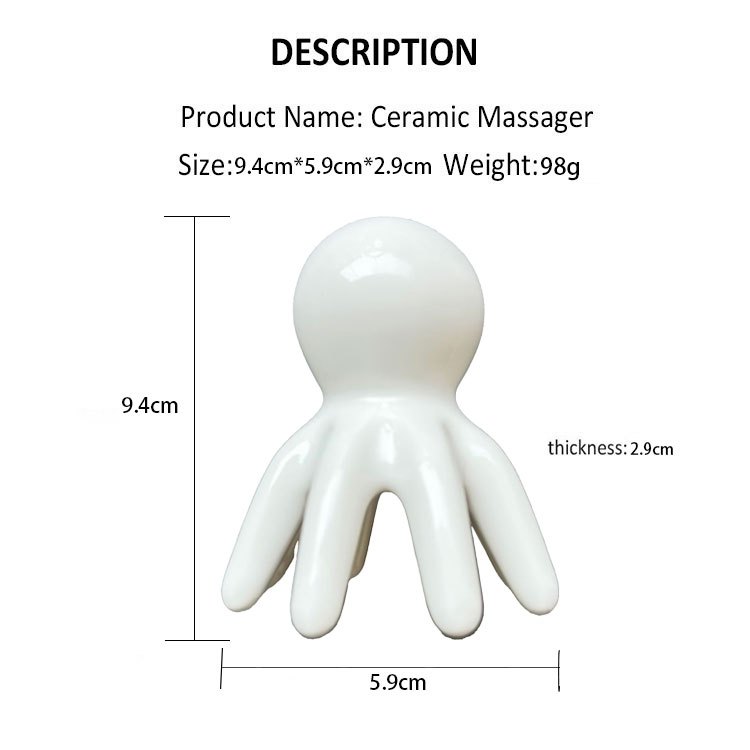 GSK50 Ceramic Octopus Tentacle Massager White 9.4 cm size drawing