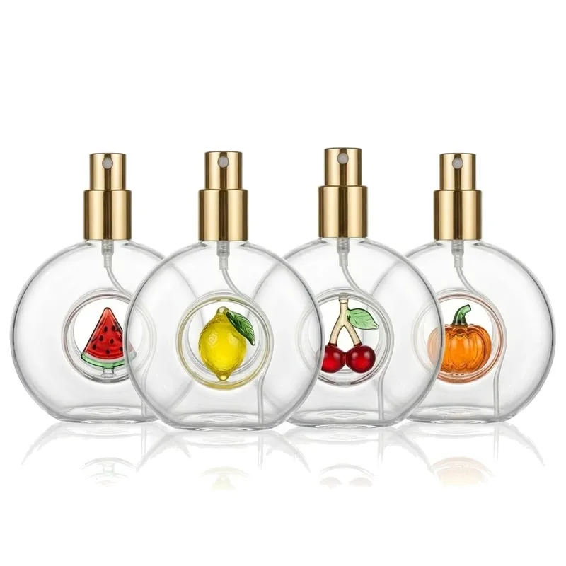 100ml Hollow Round Glass Perfume Spray Bottle with 3D Glass Fruit Inside - Wholesale Glass Perfume Bottle Supplier SEALAND Packaging - four-fruit set