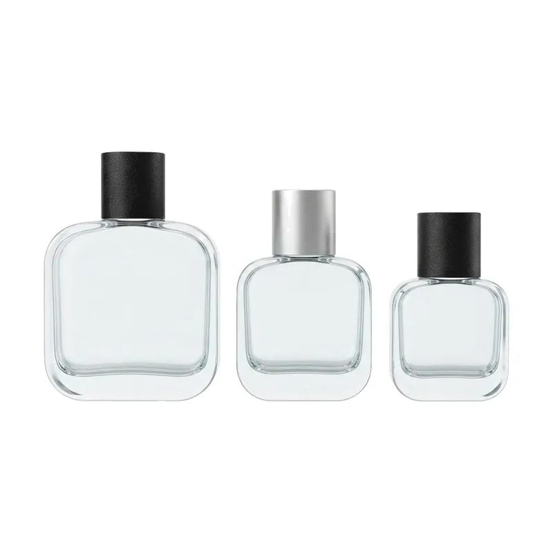 small rounded glass perfume bottles set
