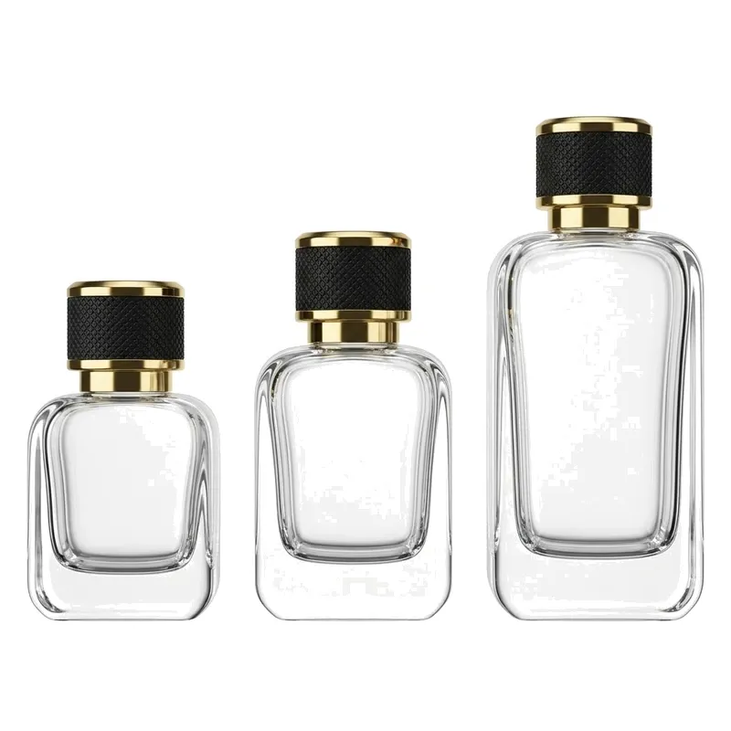 glass perfume bottle set black gold caps