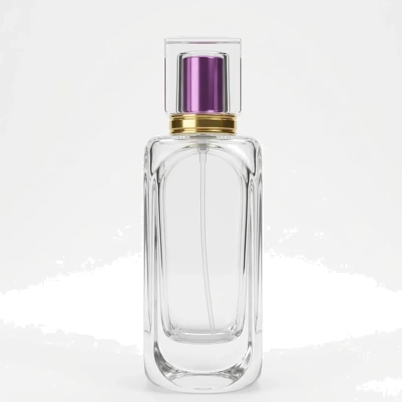 slim glass perfume bottle purple cap