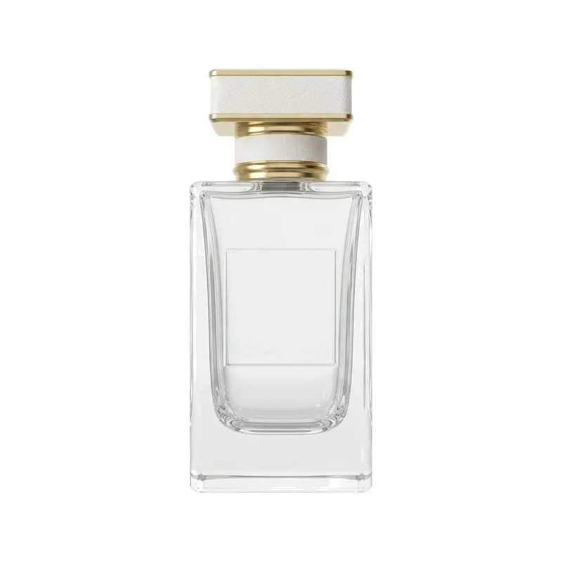 square glass perfume bottle cream gold cap