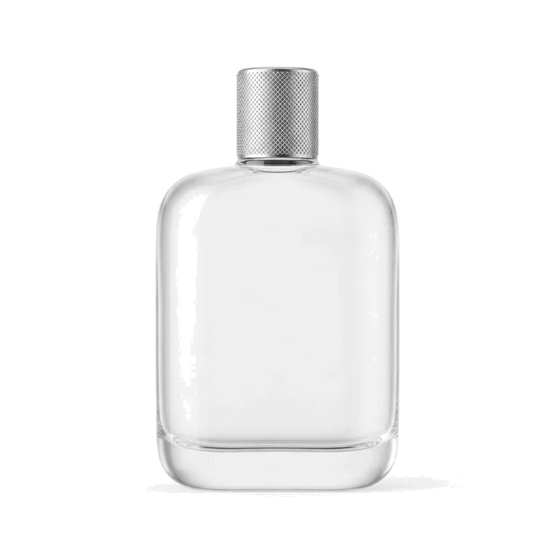 rounded rect glass perfume bottle silver cap