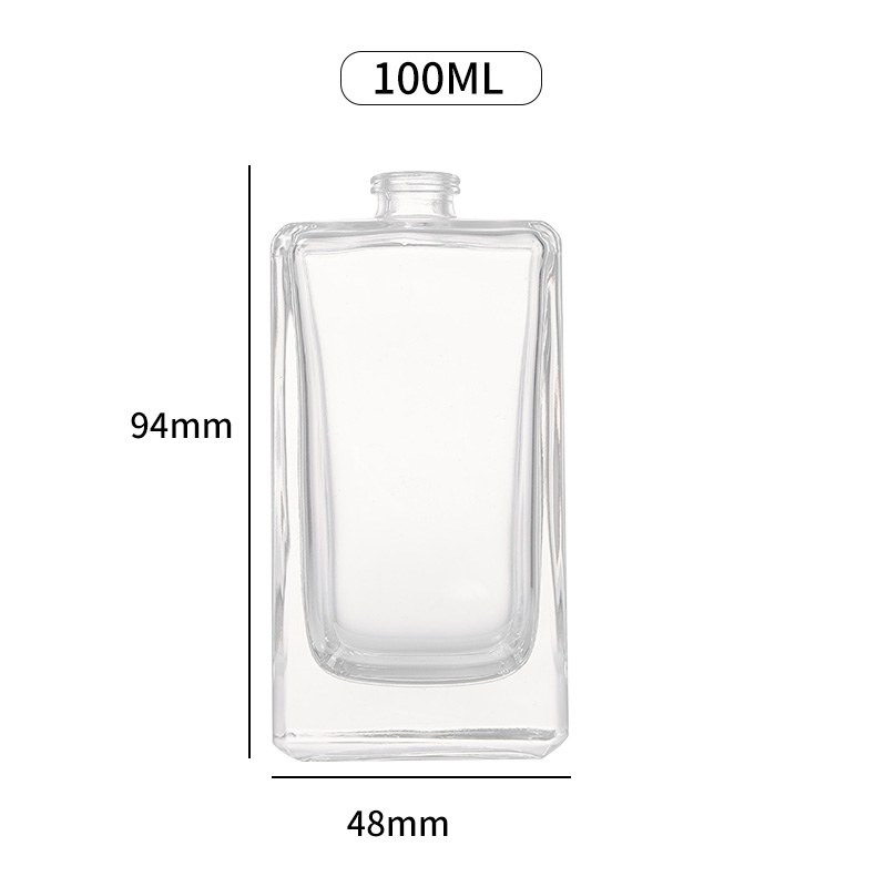 Tall rectangular glass perfume bottle, 100ml, straight shoulder
