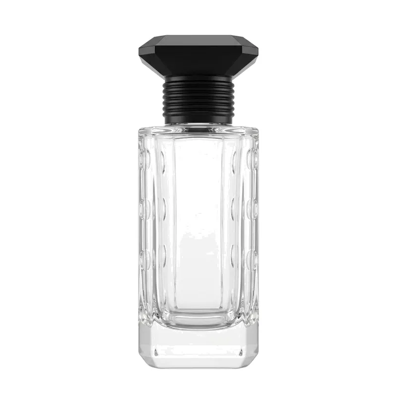 rectangular glass perfume bottle black cap