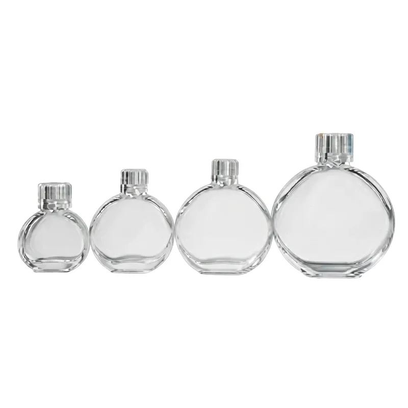 flat round glass perfume bottles set