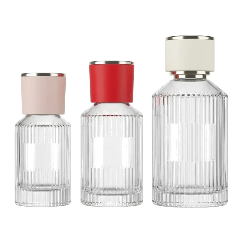 fluted glass perfume bottles colorful caps