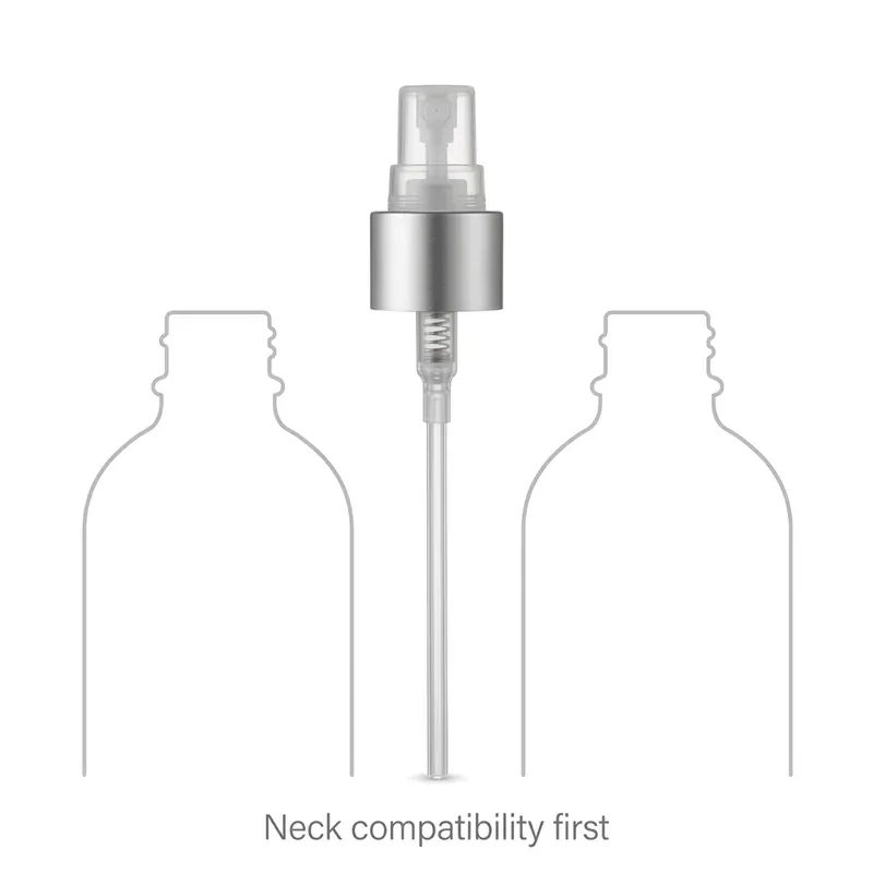 Assembled FEA15 pump with bottle neck compatibility silhouettes — neck compatibility first