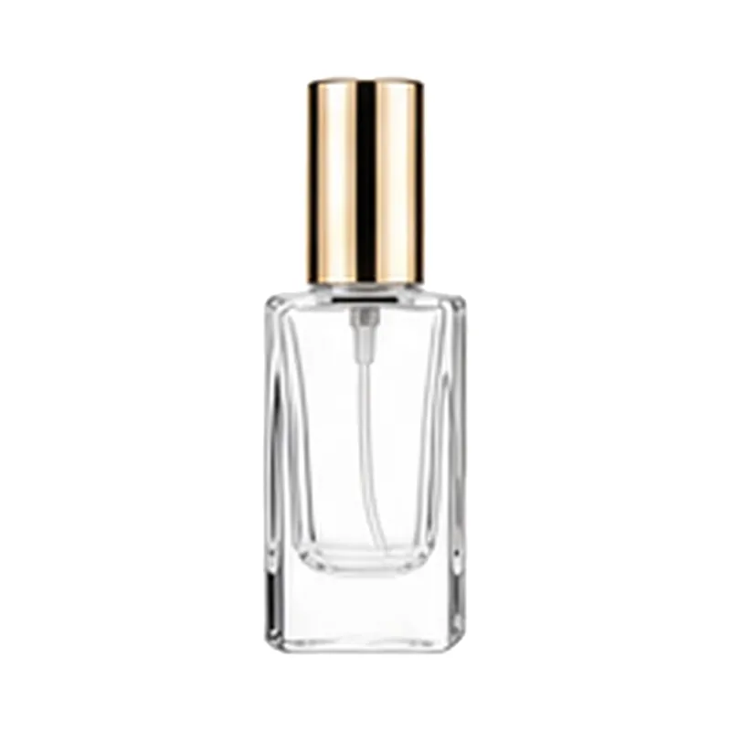 30ml clear glass perfume bottle, model XB043, 18mm screw neck - front view on pure white background